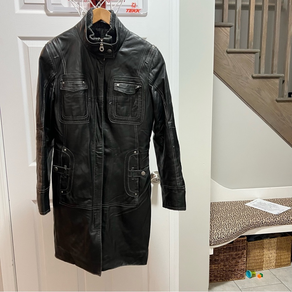 Danier Black Leather Long Jacket